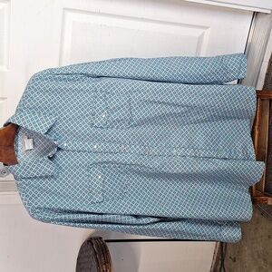 Wrangler Mens Blue Wrancher Geometric Button Down Shirt 2XT Sleeve Pearl Snap